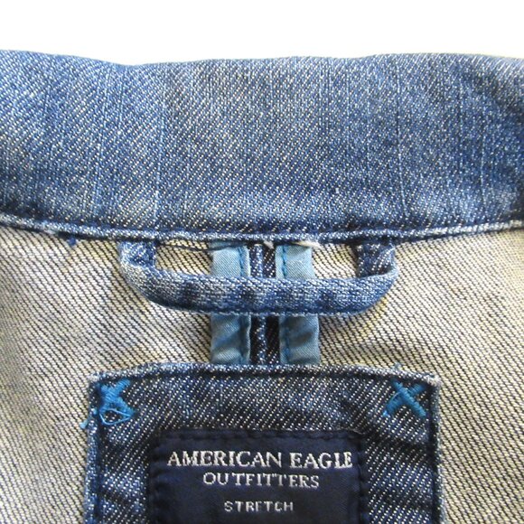 American Eagle Outfitters Women Blazer/Jacket Blue Jean/Denim Buttons Stretch - Picture 14 of 16